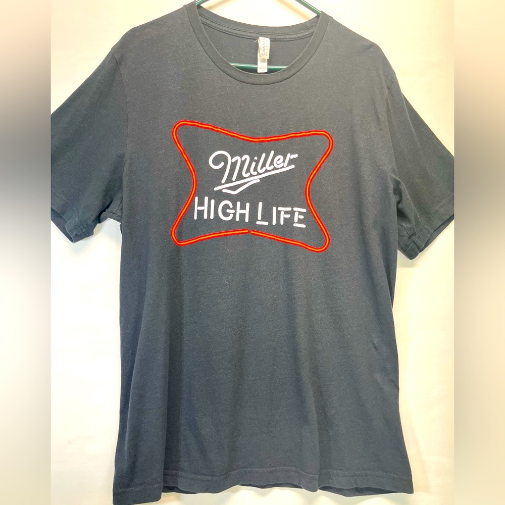 BELLA CANVAS MILLER HIGH LIFE BEER SHORT SLEEVE COTTON BLEND TEE XL BLACK PREOWN